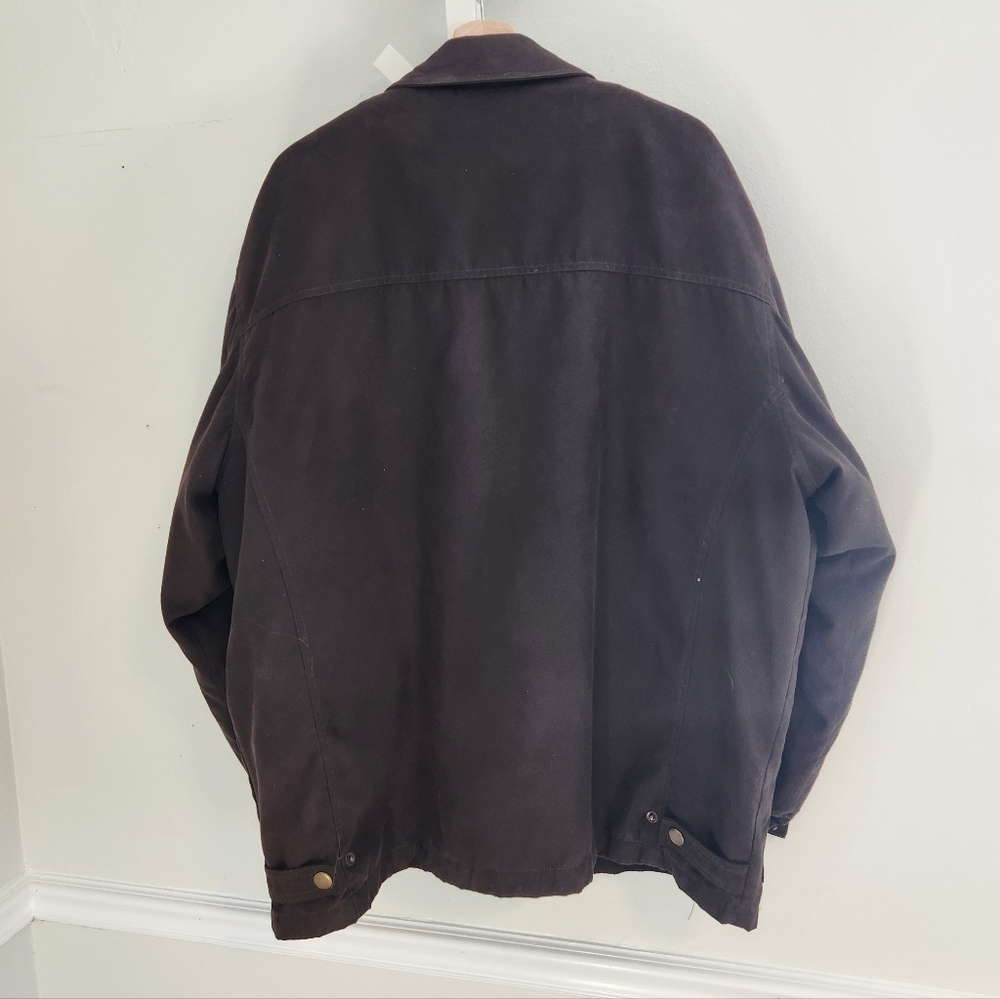 Barn Jacket with Leather Collar Flannel Wool Quilted Lining, Roundtree & Yorke - Picture 3 of 12